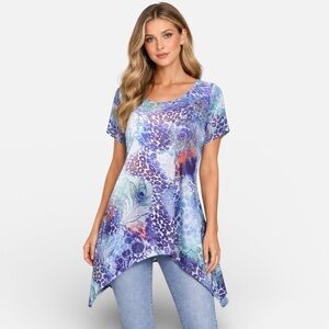 CREATION Geometric “Shark Bite” Hemline in Blue Green Purple Size Medium